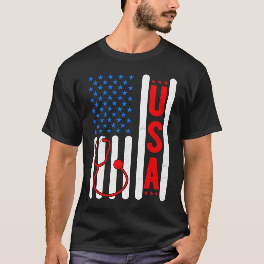 American Flag Patriotic USA Nurse Life RN LPN CNA  Tシャツ (正面)