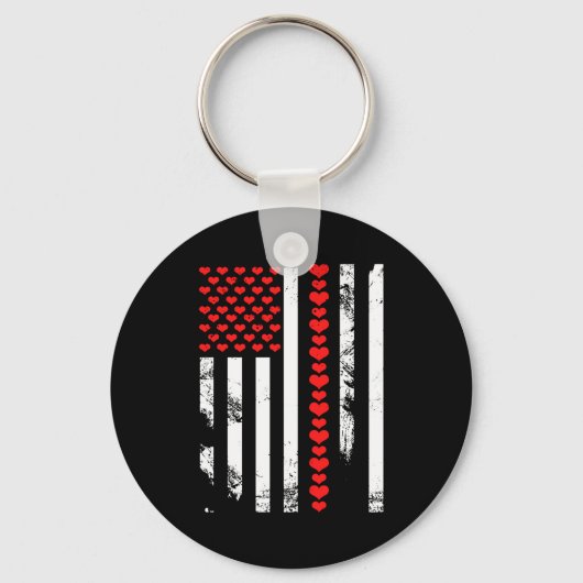 American Flag Patriotic Valentines Day Clic He  キーホルダー (正面)