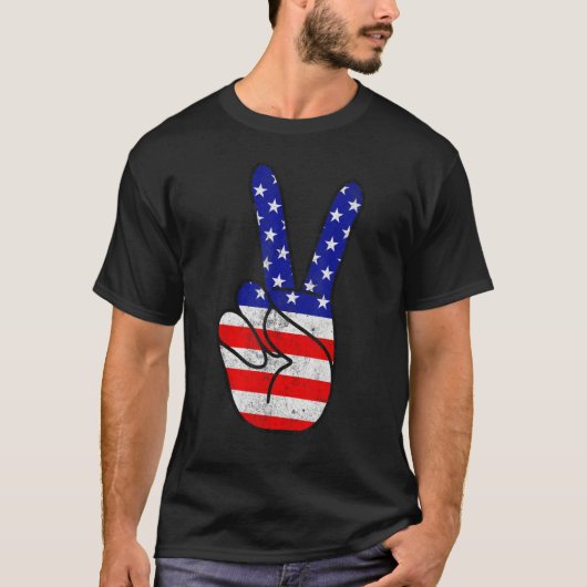 American Flag Peace Sign Hand Patriotic 4th Of Jul Tシャツ (正面)