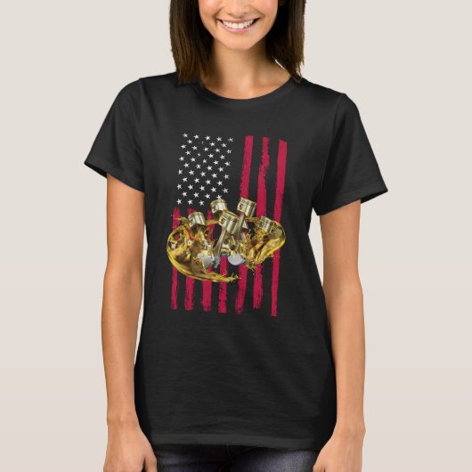 American Flag Piston Muscle Car 4 Tシャツ (正面)