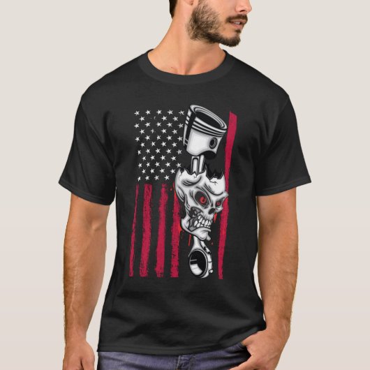 American Flag Piston Muscle Car 5 Tシャツ (正面)