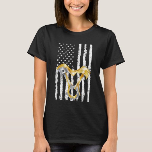 American Flag Piston Muscle Car 8 Tシャツ (正面)