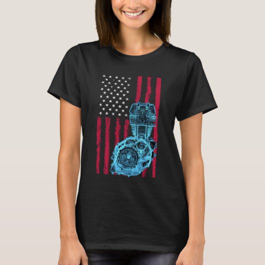 American Flag Piston Muscle Car 9 Tシャツ (正面)