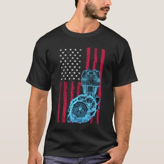 American Flag Piston Muscle Car 9 Tシャツ (正面)