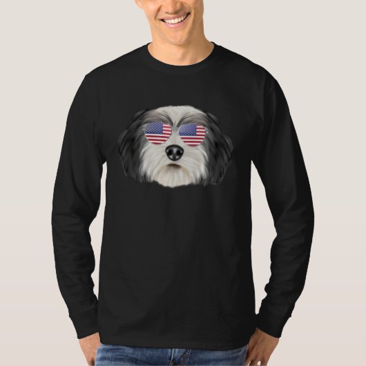 American Flag Polish Lowland Sheepdog Dog America  Tシャツ (正面)