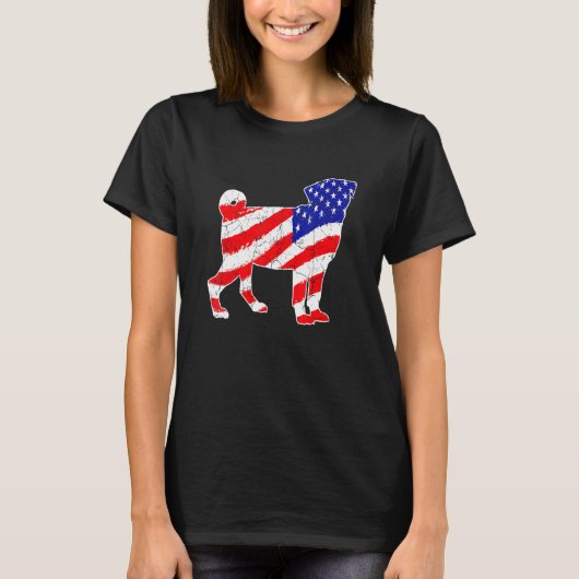 American Flag Pug Patriotic Dog Dad Dog Mom Tシャツ (正面)