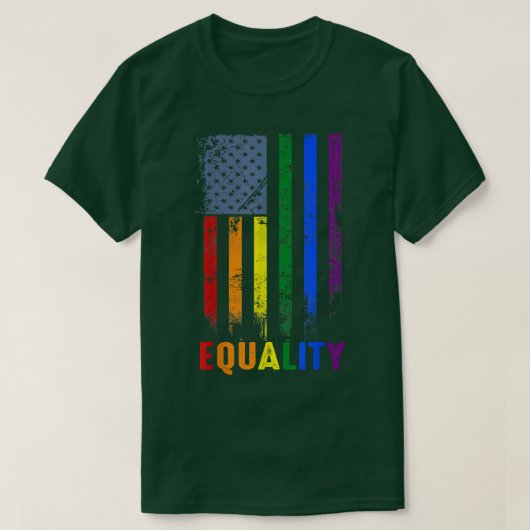 American Flag Rainbow Equality Gay LGBTQ LGBT Prid Tシャツ (デザイン正面)