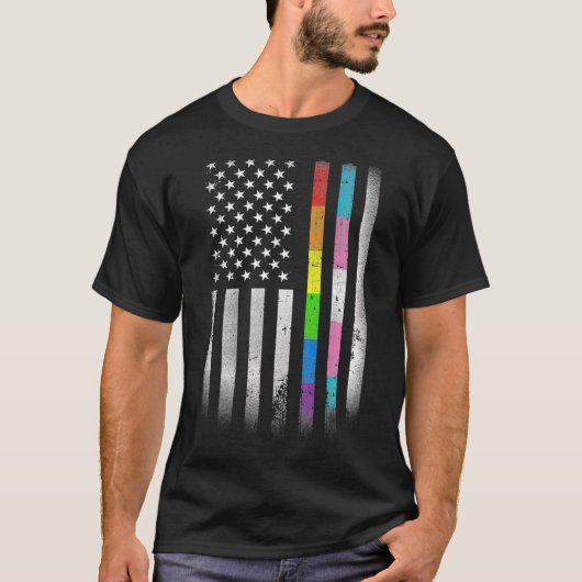 American Flag Rainbow Homosexual Rights LGBT LGBTQ Tシャツ (正面)