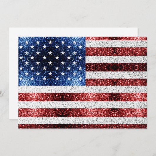 American flag red white blue sparkles glitters 招待状 (正面/裏面)