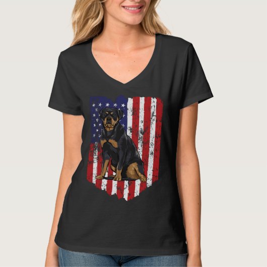 American Flag Rottweiler 4th Of July USA Tシャツ (正面)