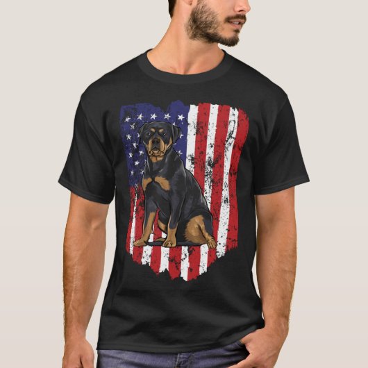 American Flag Rottweiler 4th Of July USA Tシャツ (正面)