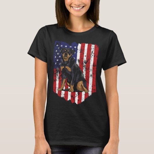American Flag Rottweiler 4th Of July USA Tシャツ (正面)