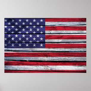American Flag Rustic Wood ポスター