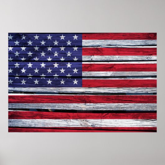 American Flag Rustic Wood ポスター (正面)