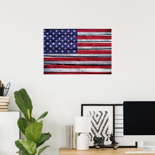 American Flag Rustic Wood ポスター (ホームオフィス)