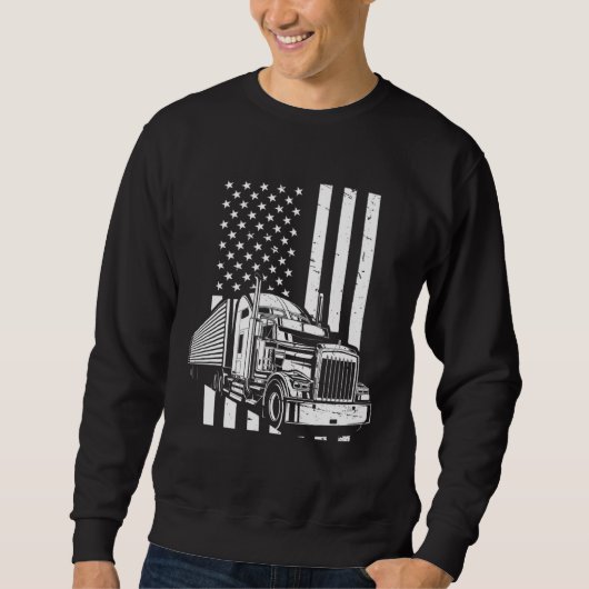 American Flag Semi Truck Trucker スウェットシャツ (正面)