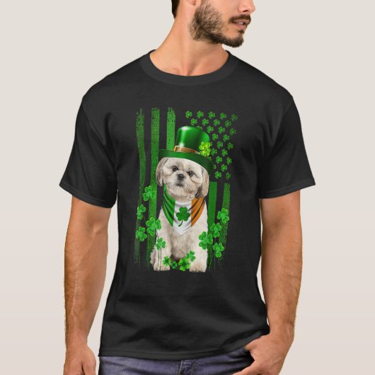 American Flag Shih Tzu Dog Hat Irish St Patricks D Tシャツ (正面)