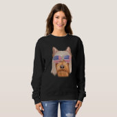 American Flag Silky Terrier Dog America Pocket スウェットシャツ (正面フル)