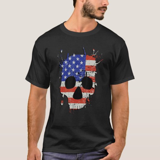 American Flag Skull American Patriot Labour Day US Tシャツ (正面)