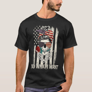 American Flag Skull Mom I Do What I Want Mom Mothe Tシャツ
