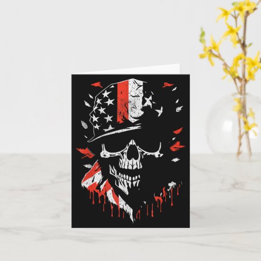 American Flag Skull Soldier Patriotic Military Gra カード (黄色い花)