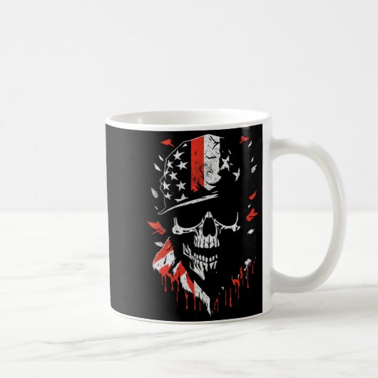 American Flag Skull Soldier Patriotic Military Gra コーヒーマグカップ (右)