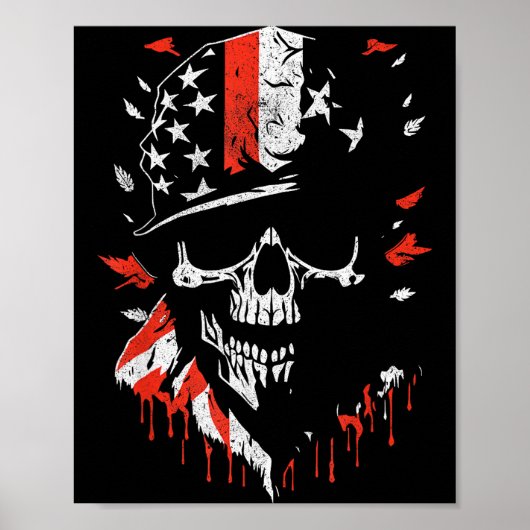 American Flag Skull Soldier Patriotic Military Gra ポスター (正面)