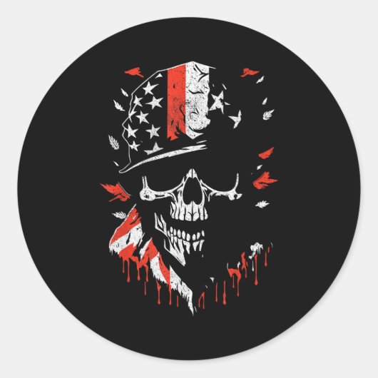 American Flag Skull Soldier Patriotic Military Gra ラウンドシール (正面)