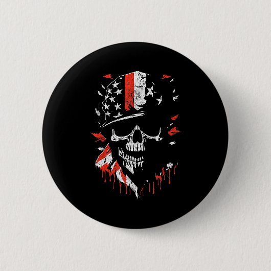 American Flag Skull Soldier Patriotic Military Gra 缶バッジ (正面)