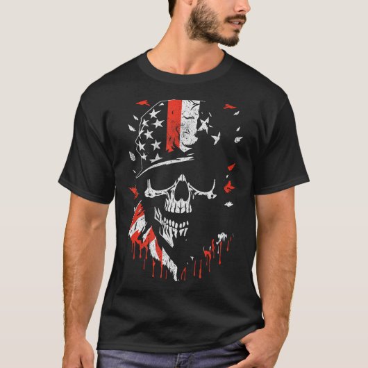 American Flag Skull Soldier Patriotic Military Gra Tシャツ (正面)