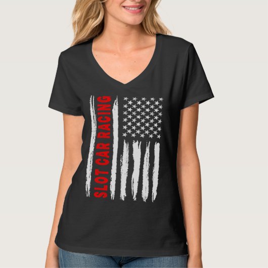 American Flag Slot Car Racing USA Men Women US Fla Tシャツ (正面)