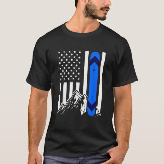 American Flag Snowboarding Gifts Mountain Snowboar Tシャツ