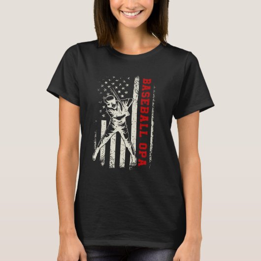 American Flag Softball Baseball Opa Funny Father's Tシャツ (正面)