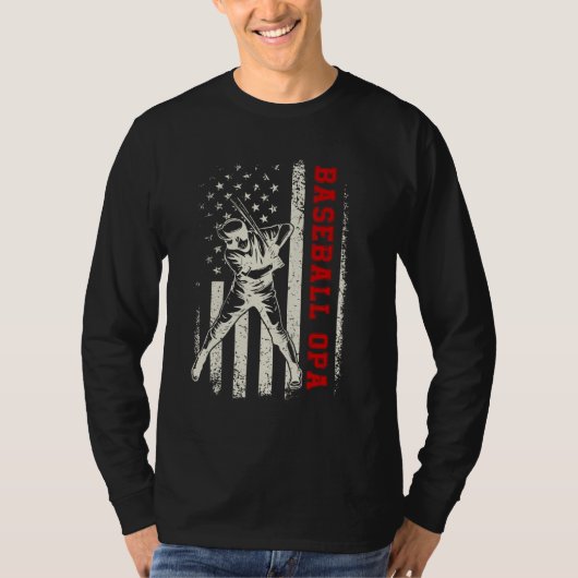 American Flag Softball Baseball Opa Funny Father's Tシャツ (正面)
