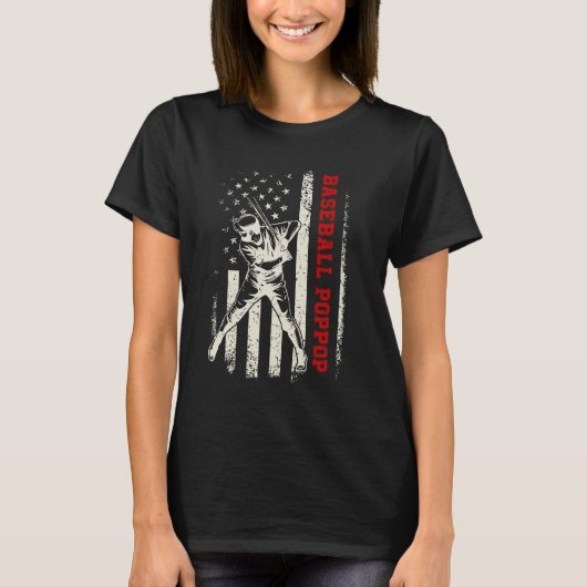American Flag Softball Baseball PopPop Funny Fathe Tシャツ (正面)