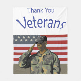 American Flag & Soldierとの退役軍人に感謝 フリースブランケット