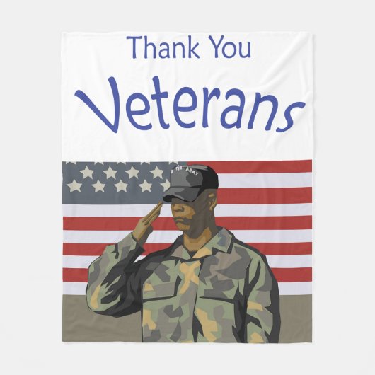 American Flag & Soldierとの退役軍人に感謝 フリースブランケット (正面)
