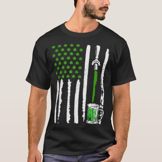 American Flag St Patrick s Day Shamrock Drinking B Tシャツ (正面)