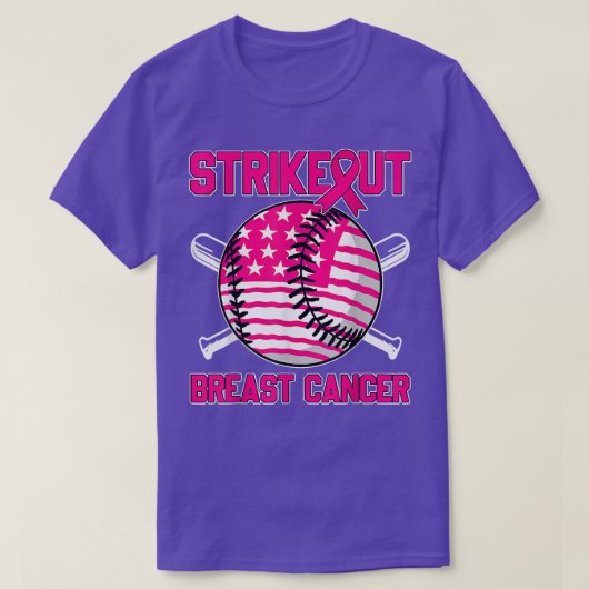 American Flag Strikeout Breast Cancer Baseball  Tシャツ (デザイン正面)