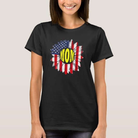 American Flag Sunflower Graphic 4th of July  Mom Tシャツ (正面)