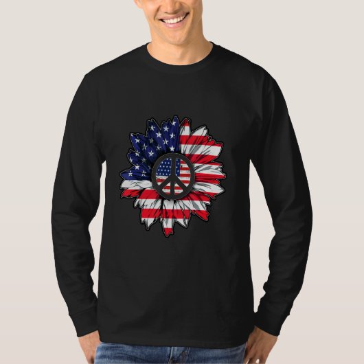 American Flag Sunflower Peace America Patriot Labo Tシャツ (正面)
