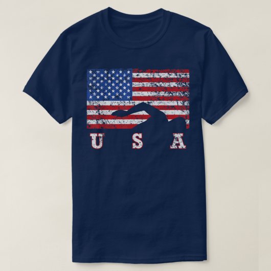 American Flag Swimming USA Gift, Swim Team  Tシャツ (デザイン正面)
