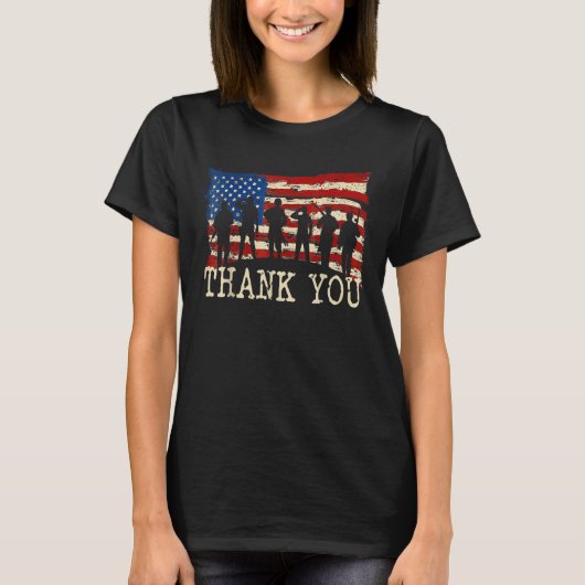 American Flag Thank You Veterans Proud Veteran Tシャツ (正面)