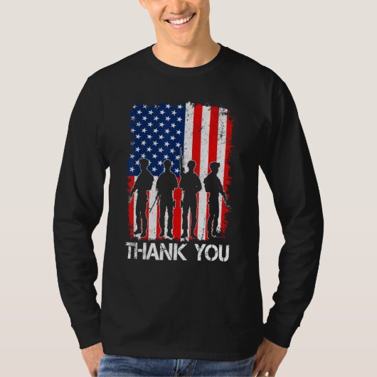 American Flag Thank You Veterans Proud Veteran Tシャツ (正面)