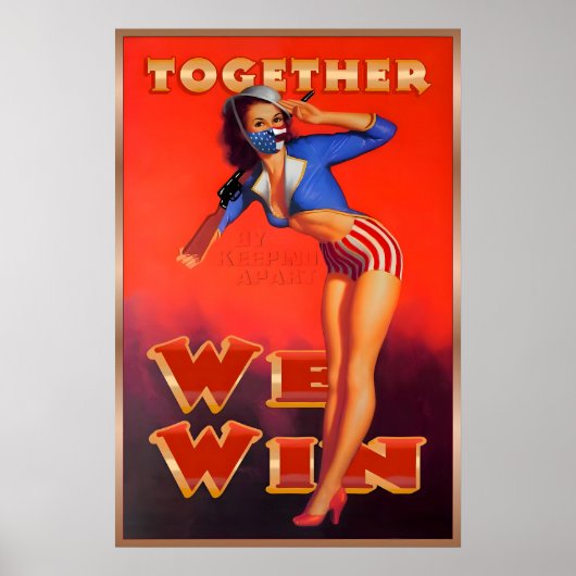 American Flag Theme Mask Together We Win War-time ポスター (正面)
