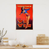 American Flag Theme Mask Together We Win War-time ポスター (キッチン)