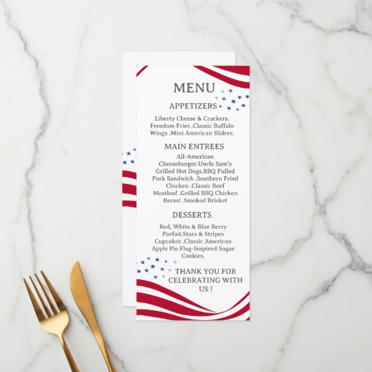 American Flag Theme Menu Card メニュー (正面/裏面インサイチュ)