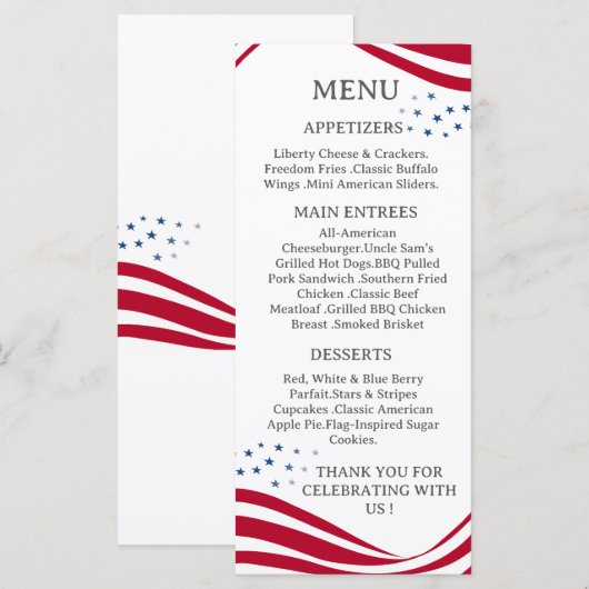 American Flag Theme Menu Card メニュー (正面/裏面)