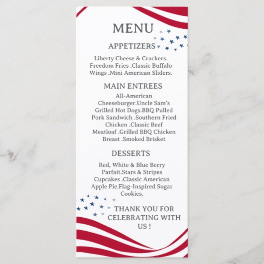 American Flag Theme Menu Card メニュー (正面)