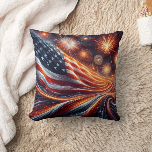 American Flag Throw Pillow クッション (ブランケット)